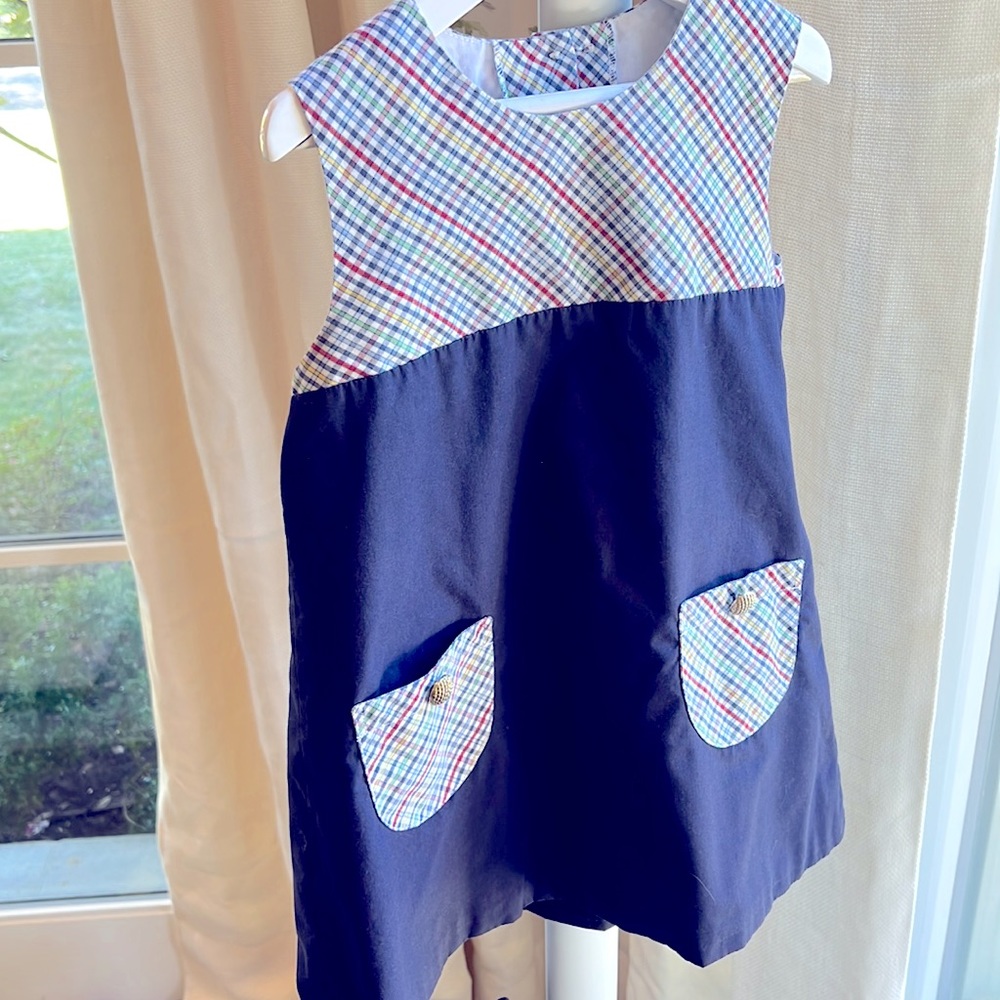 The Beaufort Bonnet Company Navy Jumper with Houndstooth Trim & Brass Buttons